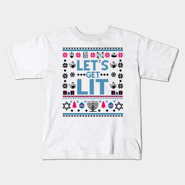 Let Get Lit Hanukkah Sweater Kids T-Shirt by KsuAnn